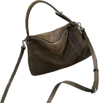 Generic Big Matte Suede Leather Women Handbag Female Shoulder Crossbody Bag(Gray green picture)