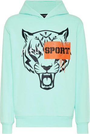 Plein Sport Hooded Sweatshirt Tiger - Heren - Sportshirts - Groen - L - Katoen - Fitness
