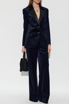 Victoria Beckham Velvet Trousers, Womens, Navy Blue