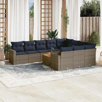 vidaXL Set De Sof&aacute;s De Jard&iacute;n 11 Pzas Y Cojines Rat&aacute;n Sint&eacute;tico Gris Vidaxl
