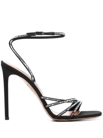 Aquazzura Black Stiletto Sandals with Crystal Embellishments