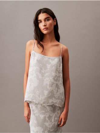 Calvin Klein Womens Chiffon Botanic Print Tank Top - White - XS