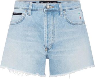 Philipp Plein Mini shorts in denim con logo applicato - - Shorts - Donna - Blu - W26