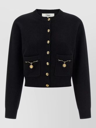 Chlo&eacute; horse medal knitted cardigan front pockets