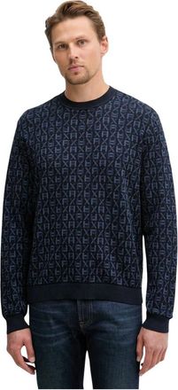 A|X Armani Exchange Square Logo Knit Pullover - Heren - Ronde hals truien - Blauw - S - Katoen - Truien & Vesten