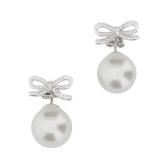 Self Portrait Oorstekers met Kristallen Strik en Parelachtige Achterkant - Dames - Oorbellen - Grijs - ONE Size - Accessoires