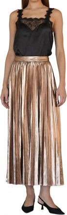 Skies Are Blue Clothing Metallic Pleated Maxi Skirt In Bronze