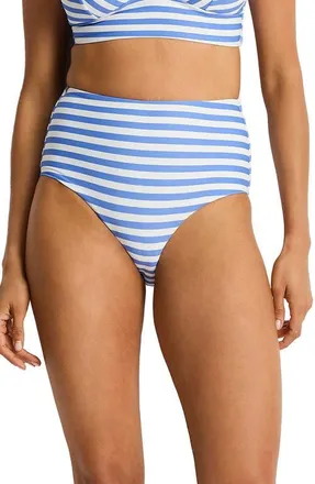 Sea Level Australia Stripe High Waist Bikini Bottoms in Denim Blue at Nordstrom, Size 14