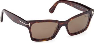 Tom Ford Mikel 54mm Polarized Square Sunglasses in Shiny Dark Havana/brown at Nordstrom