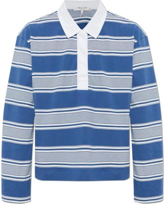 Rag & Bone Kelly Boxy Gestreepte Long-Sleeve Polo - Dames - Polos - Blauw - L - Katoen - Tops