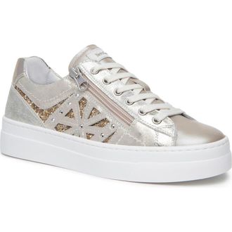 Nero Giardini Metallic Side Zip Platform Sneaker in Beige/khaki at Nordstrom Rack, Size 10Us / 40Eu