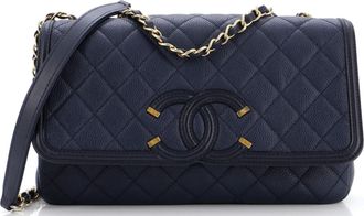 Chanel Navy Blue Medium Flap Quilted Caviar Bag