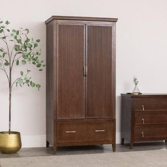 Melody Maison Dark Wood Reeded Wardrobe - Georgian Range in Dark Brown
