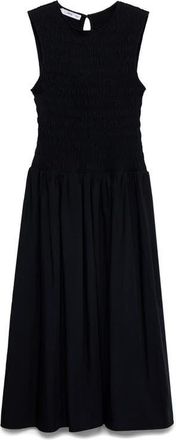 Mango Maya Shirred Sleeveless Flare Midi Dress in Black at Nordstrom, Size 10