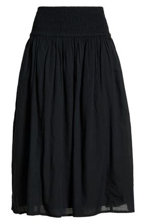 Open Edit Smock Waist Midi Skirt in Black at Nordstrom, Size Xx-Small