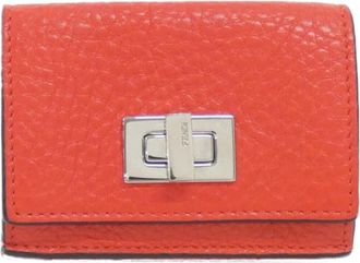 Fendi Red Color Leather Wallet (Tri-Fold) (Pre-Owned)