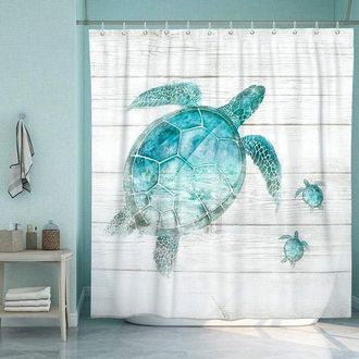 OEM Cortina De Ducha Playera, Cortina De Ba&ntilde;o Con Tortuga Marina Color Turquesa, Cortina De Ba&ntilde;o Con Animales Marinos Del Oc&eacute;ano Azul, Cortina De Ba&ntilde;o R&uacute;s