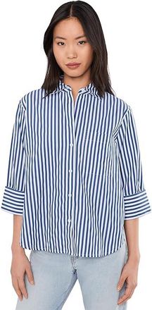 Madewell The Signature Y-Neck Shirt in Poplin Womens Clothing French Blue : LG (Womens 10-12), Cotton
