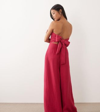 Nobody's Child Rory - Tuta jumpsuit sartoriale a fascia in misto lino rosa scuro