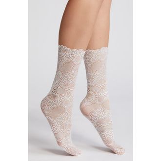 High Heel Jungle Scalloped Lace Crew Socks in White at Nordstrom
