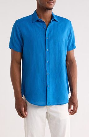 Robert Graham Davis Short Sleeve Linen Blend Button-Up Shirt in Blue at Nordstrom Rack, Size Xx-Large
