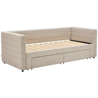 Vente-Unique Letto a scomparsa 2 x 80 x 200 cm Con rete a doghe a pettine e cassetti Tessuto testurizzato Beige - CAMITY