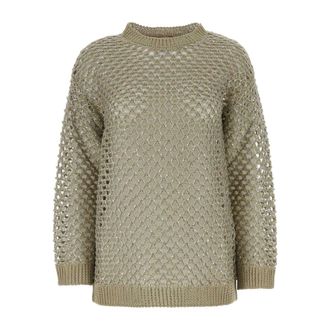 Valentino Garavani Round-neck Knitwear, female, Green, Size: XS Embellished Crochet Sweater