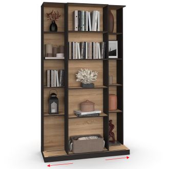 IDMarket Alphonse Libreria Scorrevole In Legno E Nero A 5 Livelli E 15 Nicchie
