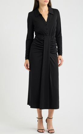 Julia Jordan Ruched Long Sleeve Midi Dress in Black at Nordstrom, Size 16