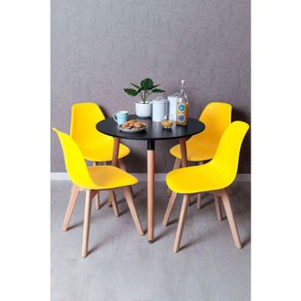 Regalos Miguel Regalos Miguel - Black Friday - Conjunto Mesa Tower Redonda 80 Cm Negra Y Pack 4 Sillas Kelen - Amarillo