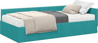 vidaXL Struttura Letto Angolare Con Materasso 2 Pz Turchese Velluto Vidaxl