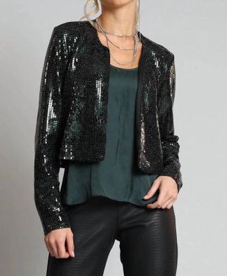Lola & Sophie Sequin Applique Shrug In Dark Green