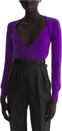 MUGLER Truien & Vesten, Dames, Paars, S, Kasjmier, Cashmere V-neck Knit Top