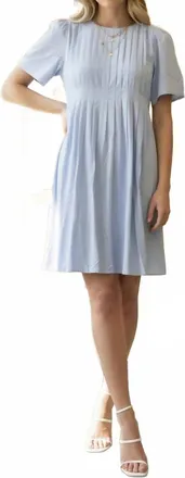 She + Sky Short Sleeve Woven Pleated Mini Dress In Lt Blue