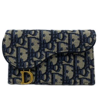 Dior Beige Navy Canvas Leather Card Wallet (Pre-Owned)