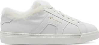Santoni Leren sneakers met imitatiebont - Wit