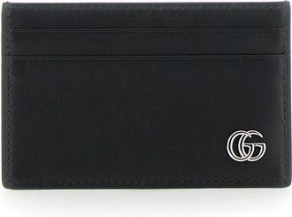Gucci Mens Card Holder Gg Plate Black Leather Calf Accessory
