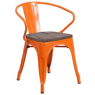 Flash Furniture Orange Metal Chair with Wood Seat and Arms