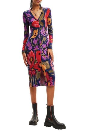Desigual Delaware Floral Print Long Sleeve Knit Dress in Mix at Nordstrom, Size Xx-Large