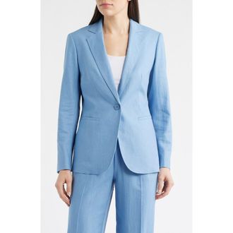 Anne Klein One-Button Linen Blend Blazer in Lagoon at Nordstrom, Size 12