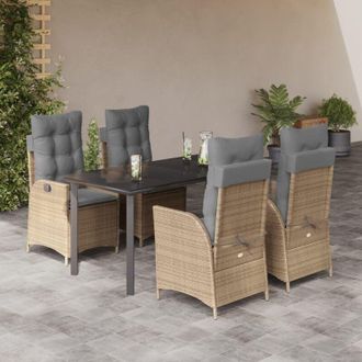 vidaXL Set Comedor De Jard&iacute;n 5 Pzas Con Cojines Rat&aacute;n Sint&eacute;tico Beige Vidaxl