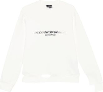 Emporio Armani Felpa in cotone con logo stampato - - Sweatshirts & Hoodies - Uomo - Bianco - XL