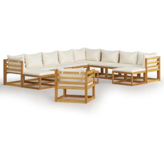 vidaXL Muebles De Jard&iacute;n 12 Pzas Cojines Crema Madera Maciza Acacia Vidaxl