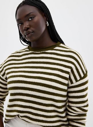 Contemporaine Womens Rolled trim striped sweater