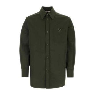 Valentino Garavani Casual Shirts, male, Green, Size: L V Logo Detail Shirt