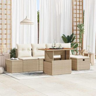 vidaXL Vidaxl - Conjunto De Sof&aacute; De Jard&iacute;n Con Coj&iacute;n 6 Pcs Beige Polirat&aacute;n