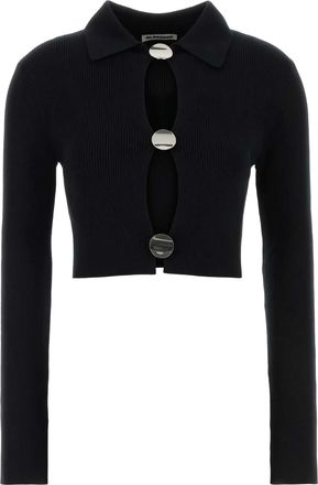 Jil Sander Black Cropped Ribbed Knit Cardigan