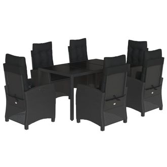 vidaXL Set Da Pranzo Da Giardino 7 Pz Nero Con Cuscini In Polyrattan - Vidaxl