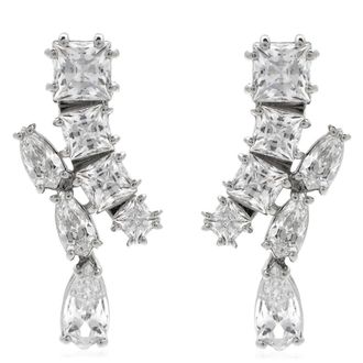 Swarovski Matrix Pierced Earrings Rhodium Shiny White