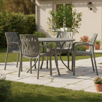 Dmora Silla De Exterior Rumley, 4 Sillas, Apilable Made In Italy, Con Brazos, Verde